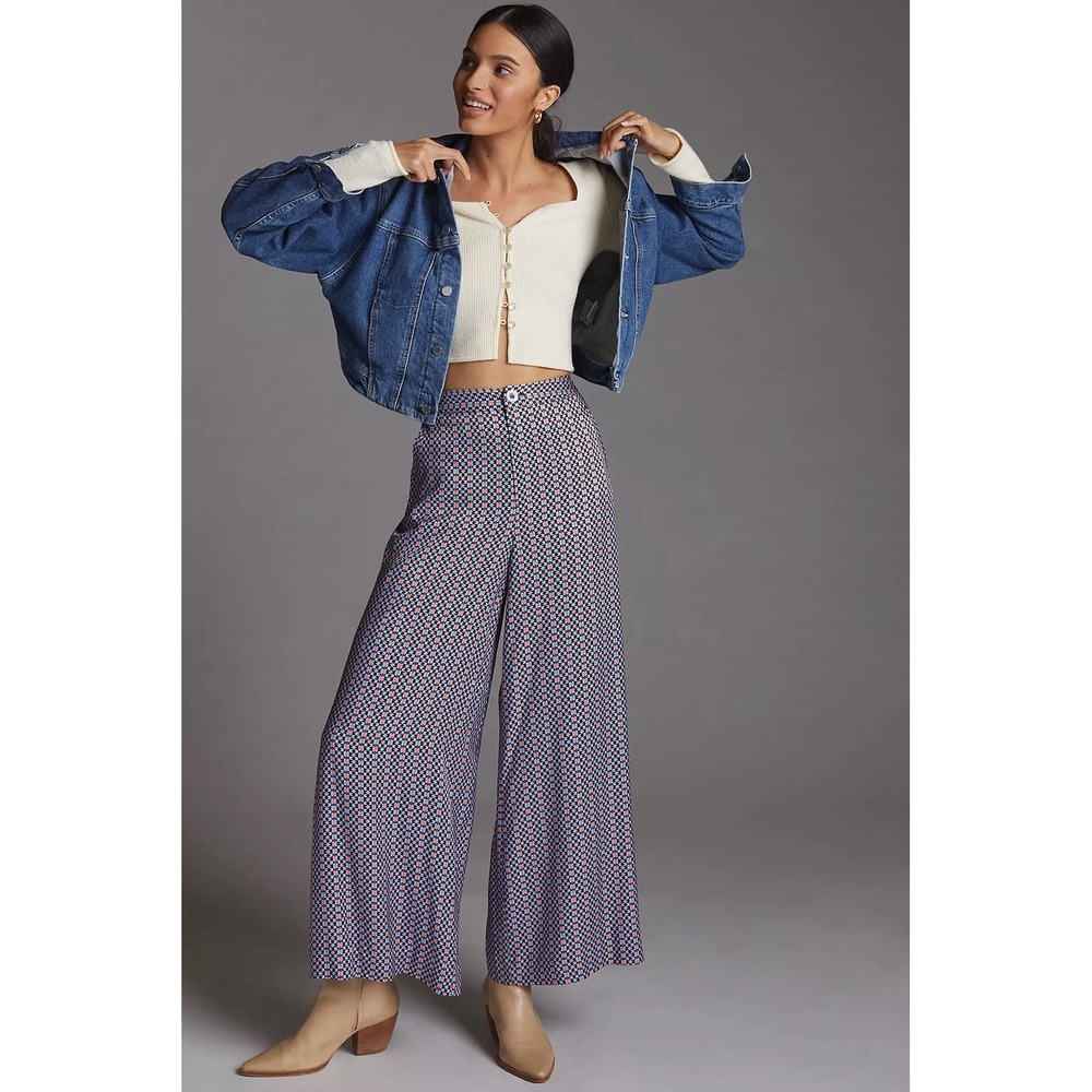 Maeve Anthropologie Wide Leg Pants, Women Sz 10, Patterned High Waist, EUC